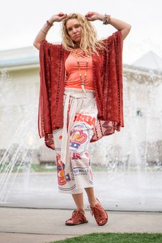 The Indie Kimono in Rust Our Indie Kimono is a perfect staple for any on-trend bohemian style outfit! Pair with any dress, top, pants, or skirt, along with some pieces of beautiful bohemian style jewelry! Our Indie Kimono is made of 100% acrylic fabric and features a total length of 38", and also can be machine-washed in cold water. For reference the model, and owner Spirit, is wearing the one size. Her height is 5'6 Weight is 124 Bohemian Summer Bottoms For Day Out, Bohemian Fall Festival Bottoms, Bohemian Rayon Bottoms For Summer, Bohemian Style Rayon Bottoms For Summer, Flowy Bohemian Bottoms For Beach Season, Flowy Bohemian Bottoms For Summer, Bohemian Bottoms For Spring Festival, Bohemian Flowy Bottoms For Beach, Bohemian Flowy Beach Bottoms