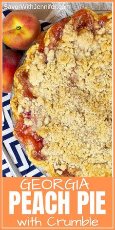 a peach pie with crumbled crust on top