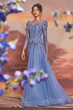 Andrea & Leo A1167 beaded long sleeve tulle a line gown Andrea And Leo, Special Ocassion Dresses, Magical Dress, Look Formal, Embellished Gown, Maxi Dress Prom, فستان سهرة, Floor Length Gown, A Line Gown