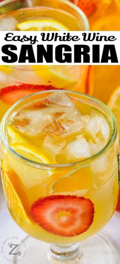 an easy white wine sangria with strawberries and lemons