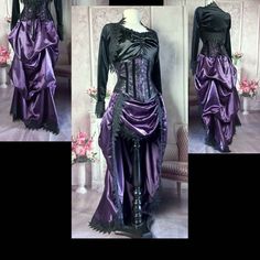 Purple Fitted Costume For Fancy Dress, Fantasy Costume For Costume Party In Purple, Gothic Skirt For Halloween Costume, Fantasy Purple Costume For Costume Party, Purple Long Sleeve Costume For Costume Party, Fantasy Skirt For Halloween Costume Party, Purple Costume For Party And Cosplay Events, Fitted Skirt For Cosplay Events, Fitted Purple Skirt For Costume