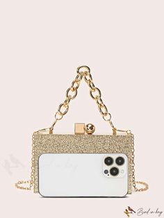 BirdinBag - Mini Bolso de Cadena con Purpurina: Elegante bolso de novia para bodas, bailes de graduación y fiestas Rectangular Box Bag With Chain Strap For Parties, Party Rectangular Box Bag With Chain Strap, Rectangular Party Box Bag With Chain Strap, Rectangular Evening Bag With Chain For Events, Gold Rectangular Bags With Glitter, Rectangular Chain Evening Bag For Events, Square Box Bag With Chain For Evening, Square Evening Box Bag With Chain, Rectangular Glitter Clutch For Formal Events