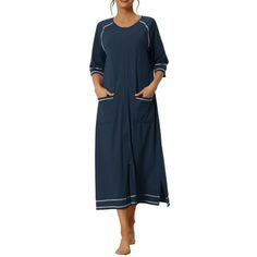 Great for loungewear, nightwear, sleepwear, home bedroom, daily wear. This loungewear nightgown for women is constructed of super smooth fabric, which is comfortable, lightweight, and breathable. The rayon fabric brings you the ultimate comfort.Wear this women's long sleeve housecoat, keep you relaxed at home. Featuring midi length, full zipper, 2 large side pockets and long sleeves design, comfortable make you feel cozy all night, enjoy a comfortable sleep and sweet dream. No matter the cozy be Casual Long Sleeve Night Sleepwear, Casual Long Sleeve Sleepwear For Night, Comfortable Sleepwear With Pockets For Home, Casual Long Sleepwear For Loungewear, Long Cotton Sleepwear, Casual Long Robe For Loungewear, Casual Long Loungewear Robe, Casual Long Lounge Robe, Long Sleeve Relaxed Fit Nightgown For Lounging