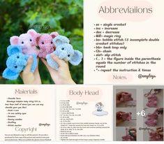 the instructions for how to crochet teddy bears are shown in this brochure