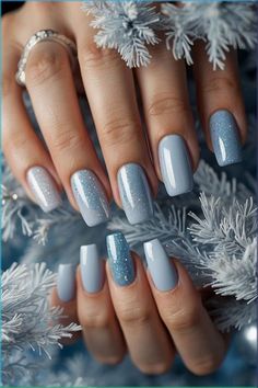 French Tips Short Nails, Tips Short Nails, Cute Winter Nail Designs, French Tips Short, Acrylic Winter Nails, Powder Blue Nails, Winter Nails Designs, Winter Nails Ideas, Fancy Nails Designs