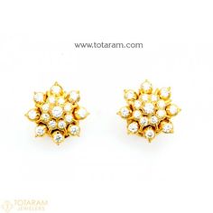 22K Gold Diamond Earrings  - 235-DER985 - Buy this Latest Indian Gold Jewelry Design in 7.450 Grams for a low price of  $1,068.44 Indian Diamond Earrings, Drop Earrings Diamond, Diamond Jhumkas, Indian Gold Jewellery Design, Stud Earrings Diamond, Indian Diamond Jewellery, Indian Gold Jewelry, South Indian Style, Mom Earrings