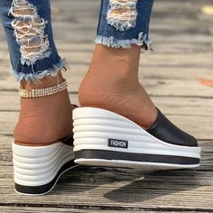 Patterned:Solid colorMaterial:Faux leatherClosure:Slip-onToe Style:Open ToeAll-season:SummerHeel Hight:High HeelItem ID:RG59634 Casual Summer Heels, Platform Outdoor, Wedge Slippers, Women Summer Casual, Summer Heels, Sandals Casual, Beach Slippers, Slippers Women, Casual Slippers