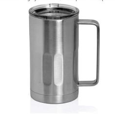 a stainless steel travel mug with the words, coffee is always better than water