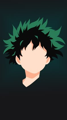 an anime character with black hair and green leaves on it's head, against a dark background