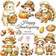 happy thanksgiving clipart with cute animals, pumpkins and other things to celebrate the holiday season