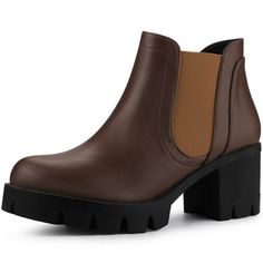 Crafted with PU upper and a block heel, these Chelsea ankle boots will make a dapper addition to any formal wardrobe. These ankle boots with chelsea style, very comfortable by the platform. Conveniently for your walking everyday for the chunky heel style. Team with black trousers and a blouse for that striking effect at work.
Occasion: Casual, Dating, Evening. Brown Heeled Boots For Office In Fall, Brown Stacked Heel Platform Boots For Work, Brown Stacked Heel Platform Boots For Workwear, Brown Platform Boots With Stacked Heel For Work, Brown Pointed Toe Platform Boots For Formal Occasions, Winter Platform Martin Boots For Workwear, Brown Platform Boots For Formal Occasions In Fall, Brown Square Toe Platform Boots For Work, Fall Martin Boots With Stacked Block Heel