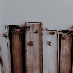 several old books are lined up against the wall