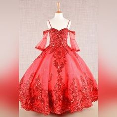 GLS Collective | Dresses | Glitter Sequin Embellished Mesh Kids Dress | Poshmark Mini Quinceanera, Red Sparkly Dress, Dresses Glitter, Off Shoulder Ball Gown, Sequin Ball Gown, Mesh Gown, Kids Gown, Sparkly Dress, Tea Length Dresses