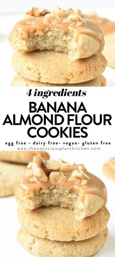 an image of banana almond flour cookies stacked on top of each other with the title text overlay