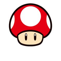 a red mushroom with white dots on it's face and eyes, sitting in front of a white background