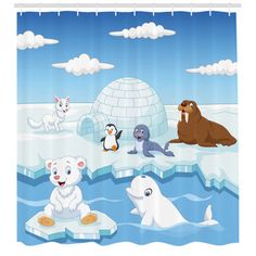 an igloose with polar bears and other animals on ice floese