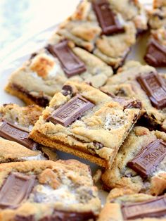 chocolate chip cookies and marshmallows are stacked on top of each other