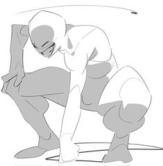 a drawing of a man kneeling down with his hands on his knees