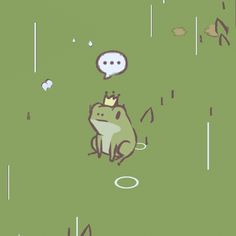 a cartoon frog with a thought bubble above it's head sitting on the ground