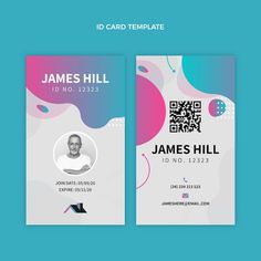 a business card with a colorful design and a qr code on the front side