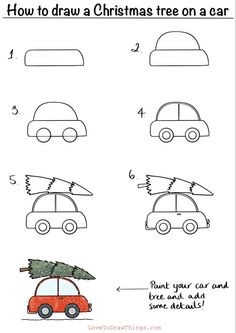 how to draw a christmas tree on a car with instructions for children and adults alike