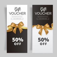 two gift voucher cards with golden bows