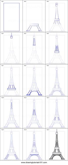 how to draw the eiffel tower step by step