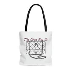 My Other Bag is Chanel CC Coco Designer Luxe Inspired AOP Tote Bag - Etsy Black Cotton, Coco, Unique Jewelry