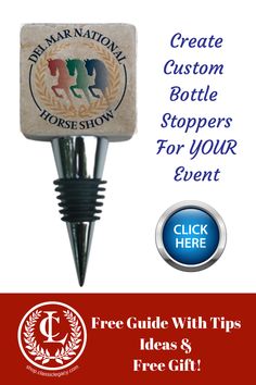 Learn how to create custom gifts for your event.   Personalized bottle stoppers are just some of the great gifts that you can create with your logo for uour event. Corporate Gift Ideas, Custom Corporate Gifts, Personalized Bottles