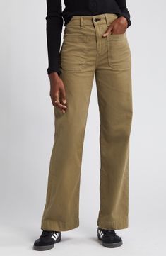 Wide legs and roomy utility pockets play up the casual appeal of these versatile and soft cotton-blend twill pants. 30 1/2" inseam; 20" leg opening; 12" front rise; 15" back rise (size 29) 98% cotton, 2% polyurethane Machine wash, line dry Made in the USA Utility Wide Leg Mid-rise Work Pants, Utility Wide Leg Mid-rise Pants For Work, Utility Style Mid-rise Wide Leg Work Pants, Mid-rise Utility Wide Leg Pants For Work, Relaxed Fit Full Length Cargo Pants For Everyday, Elevated Casual Cotton Wide Leg Pants With Pockets, Everyday Relaxed Fit Full Length Cargo Pants, Cotton Wide Leg Pants With Pockets For Casual Wear, Mid-rise Cotton Cargo Jeans For Work