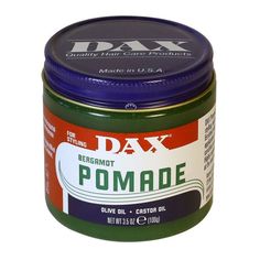 Dax Bergamot Pomade 3.5 oz DAX Pomade is ideal for conditioning, styling, and preventing hair breakage. Enriched with a blend of oils, daily application will improve the overall condition and appearance of hair. Highly recommended for hair that breaks at the ends from excessive dryness. • Enriched with Vegetable Oils• Daily application improves the overall condition and appearance of hair• Ideal for dry, brittle hair Pomade Style, Dry Brittle Hair, Hair Pomade, Hair Treatments, Mens Hair, Brittle Hair, Dry Scalp, Olive Fruit, Hair Breakage