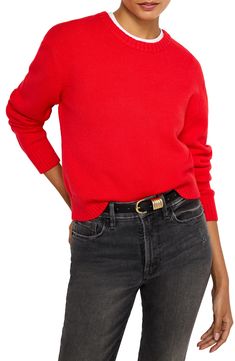 Channel easygoing everyday style in this cozy-chic sweater topped with a classic crewneck. 25" length (size XX-Large) Crewneck Long sleeves 48% viscose, 28% polyester, 24% nylon Dry clean or hand wash, dry flat Imported Black Owned/Founded Fall Crew Neck Sweater With Ribbed Neckline, Fall Sweater With Ribbed Crew Neck, Crew Neck Sweater With Ribbed Collar For Fall, Fall Crew Neck Sweater, Classic Sweater For Casual Winter Gatherings, Classic Red Crew Neck Sweater, Classic Crew Neck Sweater For Everyday, Classic Sweater For Layering With Ribbed Neckline, Everyday Winter Crew Sweater