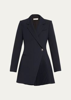 A.L.C. Callen Pleated Blazer Mini Dress - Bergdorf Goodman Tailored Long Sleeve Pleated Dresses, Elegant Silk Dresses, Pleated Blazer, Blazer Mini Dress, Evening Flats, Cocktail Jacket, Dresses Pants, Blazer Fashion, Blazer Dress