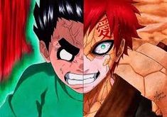 two anime characters one with red hair and the other green