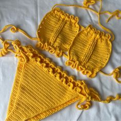 100% Handmade By Yours Truly. 100% Brand New. Unique Style Makes Its Way To Your Swimwear Collection This Season. Adjustable Side Tie Bikini Top And Bottom No Refund. No Return. No Exchange. Yellow Cotton Swimwear For Beach, Yellow Fitted Cotton Swimwear, Crochet Swimsuits Pattern, Crochet Bathing Suits, Crochet Swimsuit, Crochet Swim, Crochet Inspo, Crochet Clothing, Crochet Stuff