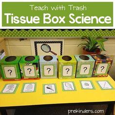 a table with tissue box science on it