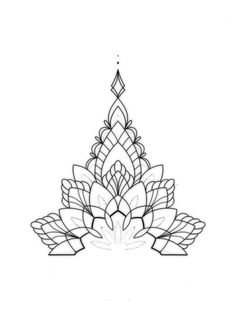 a black and white drawing of a lotus flower