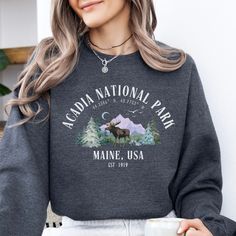 Adventure awaits! Unisex vintage-style sweatshirt featuring Acadia National Park. Perfect gift for hikers, campers, and nature lovers. Soft, comfy, & wanderlust-worthy. Hello there! 😊👋 If you're on the hunt for some seriously cozy sweatshirts, you've come to the right place! I'm absolutely passionate about what I do, and my mission is to make your shopping experience absolutely perfect. If you ever have any questions, concerns, or just want to chat about my products, feel free to reach out to Fall Hiking Crew Neck Sweatshirt, Fall Hiking Sweatshirt Crew Neck, Fall Crew Neck Sweatshirt For Hiking, Casual Cotton Sweatshirt For Adventure, Fall Hiking Sweatshirt With Letter Print, Casual Hiking Sweatshirt With Letter Print, Cotton Adventure Sweatshirt With Letter Print, Letter Print Sweatshirt For Fall Adventure, Letter Print Sweatshirt For Fall Camping