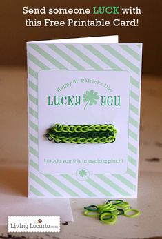 a lucky you card with green paper clips on it and a st patrick's day message