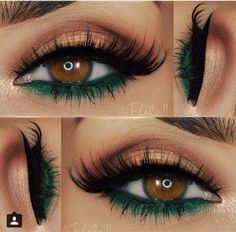 Gold and green eyeshadow - From @paola.11 on Instagram Garara Suit, Eid Makeup, Make Up Mata, Makeup Cantik, Smoked Eyes, Celebrity Recipes, Makeup Tip, Smink Inspiration