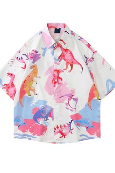 Watercolor Dinosaurs Short-Sleeve Unisex Shirt Cute Indie Conversational Prints, Top Streetwear Brands, Small Fish, Fish Print, Indie Fashion, Loose Shorts, Hawaii Shirt, Hawaiian Shirts, Style Summer