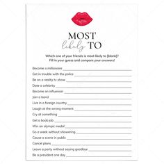 Most Likely To Ladies Night Game Printable by LittleSizzle Whos Most Likely To Questions Siblings, Who Is Most Likely To Questions Game Family, Who Is Mostly Likely To Questions, Questions For Girls Night, Games To Play With Friends At Home, Most Likely To Questions Juicy, Whos Most Likely To, Who Is Most Likely To, Who Is Most Likely To Questions Game