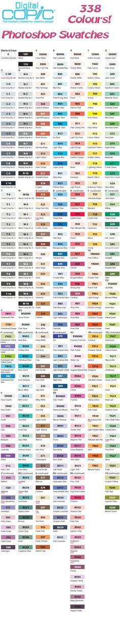 the color code for all kinds of paints and their colors are shown in this chart