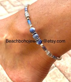 This beautiful ankle bracelet for women is made with blue sodalite stones, silver Tibetan beads, silver fauceted glass beads, blue glass beads, and silver glass beads. Ankle bracelet comes in several sizes, just choose your size from the drop down menu at checkout. Anklets Diy, Starfish Anklets, Turquoise Anklet, Pineapple Jewelry, Ankle Bracelets Diy, Anklets For Women, Beaded Ankle Bracelets, Beaded Ankle, Beaded Anklet