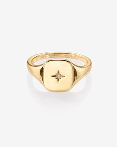 Our engraved Signet ring with a north star design leads the way to stylish days. Plated in real 14K gold, this ring is the perfect addition to your everyday jewelry. Materials: 14K yellow, rose or white gold plated Measurements: Ring Length: 10.8x8.5mm, Width: 1.5mm Ring Sizes: 5, 6, 7, 8, and 9. Gold Star-shaped 14k Diamond Ring, Classic Yellow Gold Star-shaped Diamond Ring, Heirloom 14k Gold Star Rings, Star-shaped Yellow Gold Rings With Polished Finish, Star-shaped Signet Ring For Promise - Fine Jewelry, Star Shaped Fine Jewelry Signet Ring For Promise, Gold Star-shaped Signet Ring For Promises, Gold Star Shaped Signet Ring For Promise, Classic 14k Gold Star Shaped Signet Ring