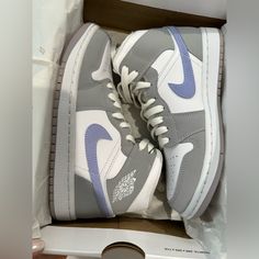 Jordan 1 Mid Wolf Grey Aluminum Wide *Worn Once* Jordan 1 Mid Wolf Grey, Jordan Purple, Shoes Jordan 1, Shoes Jordan, Womens Jordans, Grey Outfit, Air Jordan 1 Mid, Jordan 1 Mid, Jordan Shoes