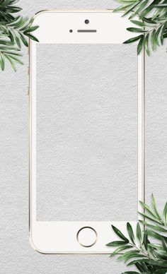 an iphone surrounded by greenery on a white background with space for text or image