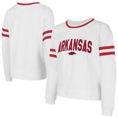 Cozy up in style and rep your Arkansas Razorbacks with this Borough French Terry Arch Over Long Sleeve T-Shirt from Concepts Sport. Made from a blend of soft cotton and durable polyester, this long sleeve tee provides a cozy feel that's perfect for cheering on the Hogs. The sewn-on stripes on the sleeves and the eye-catching Arkansas Razorbacks wordmark applique graphic on the chest add a touch of sporty style. Arkansas Razorbacks, Sporty Style, Arkansas, French Terry, Womens Clothing Tops, Long Sleeve Tshirt, Long Sleeve Tees, Tops & Tees, Top Outfits