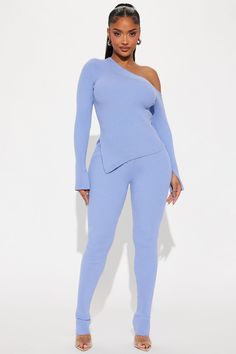 Available In Periwinkle. Sweater Pant Set Off Shoulder Sweater Asymmetrical Hemline Leggings Waistband Pull On Stretch 50% Acrylic 30% Polyester 20% Nylon Imported | First Love Off Shoulder Pant Set in Peri Winkle size 2X by Fashion Nova Fitted Pants With Asymmetrical Hem For Spring, Fitted Asymmetrical Blue Bottoms, Asymmetrical Stretch Bottoms For Spring, Fitted Asymmetrical Pants For Spring, Stretch Asymmetrical Bottoms For Fall, Asymmetrical Stretch Bottoms For Fall, Trendy Asymmetrical Solid Bottoms, Trendy Solid Asymmetrical Bottoms, Asymmetrical Stretch Casual Pants