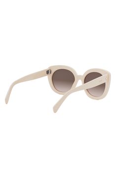 Sleek, vintage-inspired frames add glamorous style to these eye-catching Italian-made sunglasses highlighted with polished branding at the temples. 56mm lens width; 20mm bridge width; 145mm temple length 100% UV protection Acetate Made in Italy Classic Beige Sunglasses With Uv Protection, Chic Beige Sunglasses For Formal Occasions, Luxury Beige Sunglasses With Gradient Lenses, White Round Frame Sunglasses With Gradient Lenses, Elegant Cream Sunglasses With Tinted Lenses, Modern Beige Sunglasses For Formal Occasions, Elegant Beige Cat Eye Sunglasses, Chic Cream Cat Eye Sunglasses, Modern Cream Sunglasses With Uv Protection